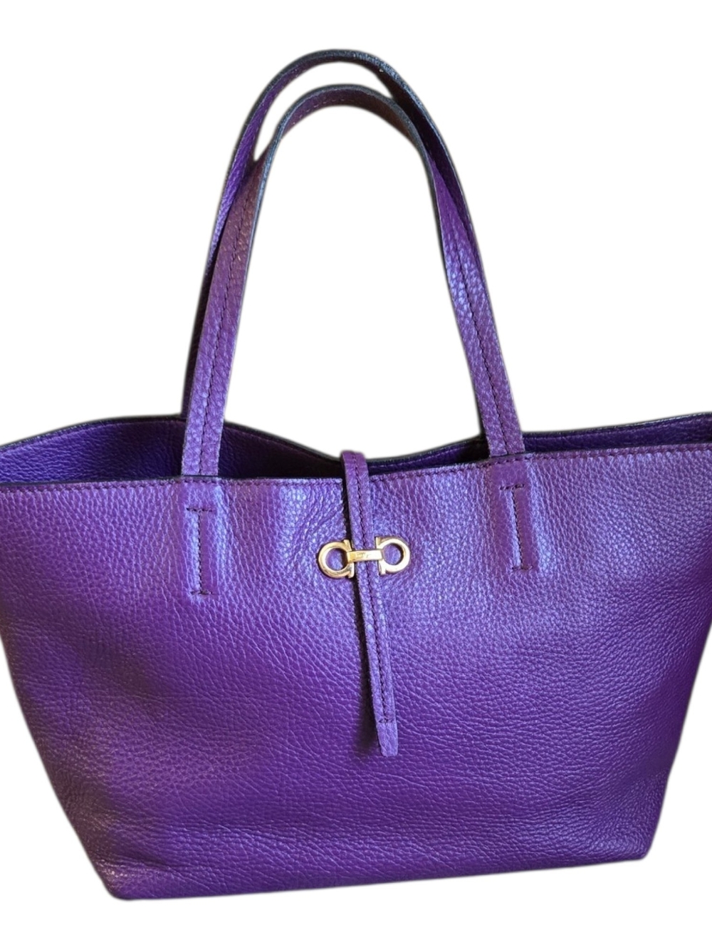 Salvatore Ferragamo Purple Pebbled Leather Tote with Gold Hardware